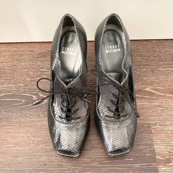 Stuart Weitzman lace up peep toe pumps 7 - Picture 2 of 6